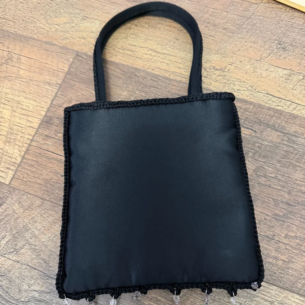 Franchi Mini Evening Bag Womens Small Black Floral Embroidered Satin Vintage